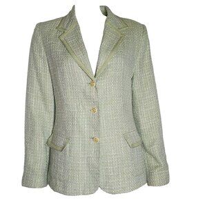 Jaclyn Smith Blazer Suit Jacket Womens Size 10 Light Green‎ White Tweed Lined